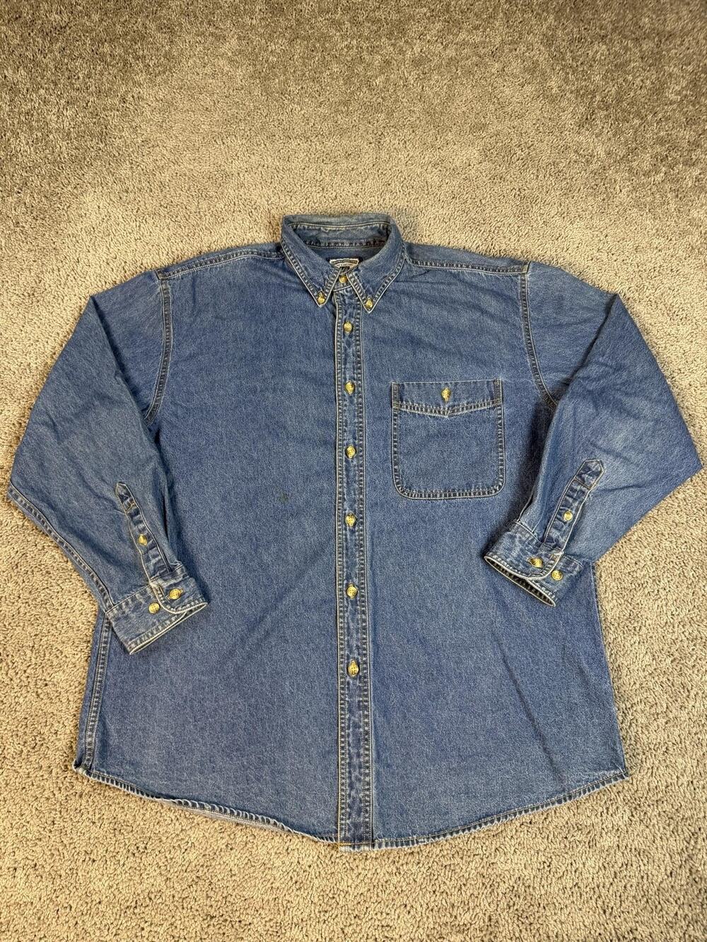 Lee Shirt Mens L Blue Long Sleeve Button Up Denim Relaxed Pocket Workwear